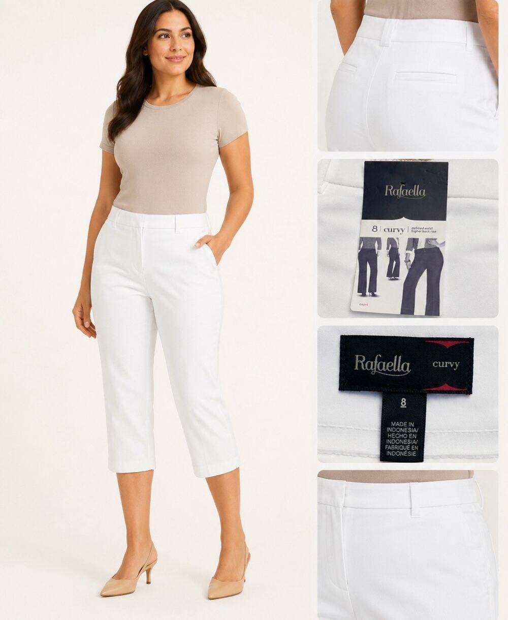 NWT Rafaella Curvy Women's Capri Pants Size 8 White Cropped Trousers